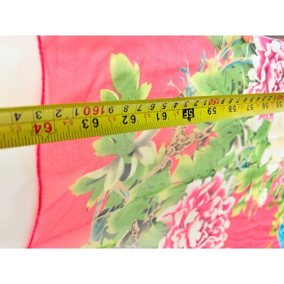 Summer Floral Garden Scarf Wrap Coral Chiffon Lightweight Sheer Silk-Feel Fabric - Picture 10 of 12